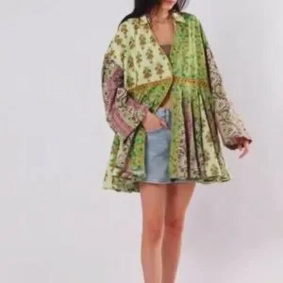 039 Free People Hazy Baby Boho Mini Dress Sweet Mint NWT Oversized Size XS - Picture 5 of 11